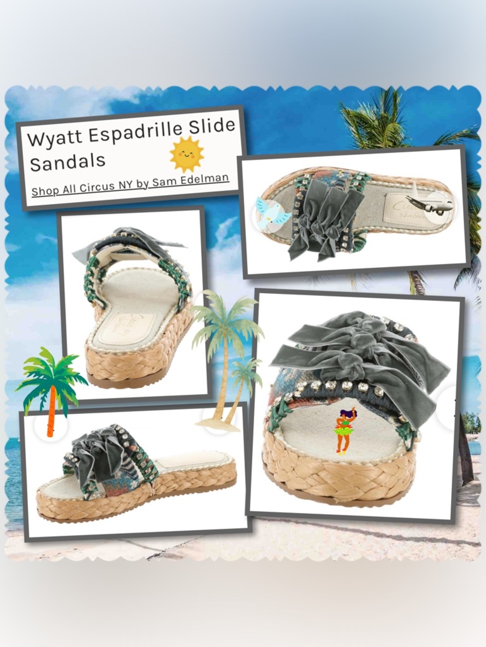 Circus by Sam Edelman Gray Bow Espadrille Slide Sandals